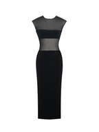 Quielle Black Mesh and Velvet Midi Bodycon Dress