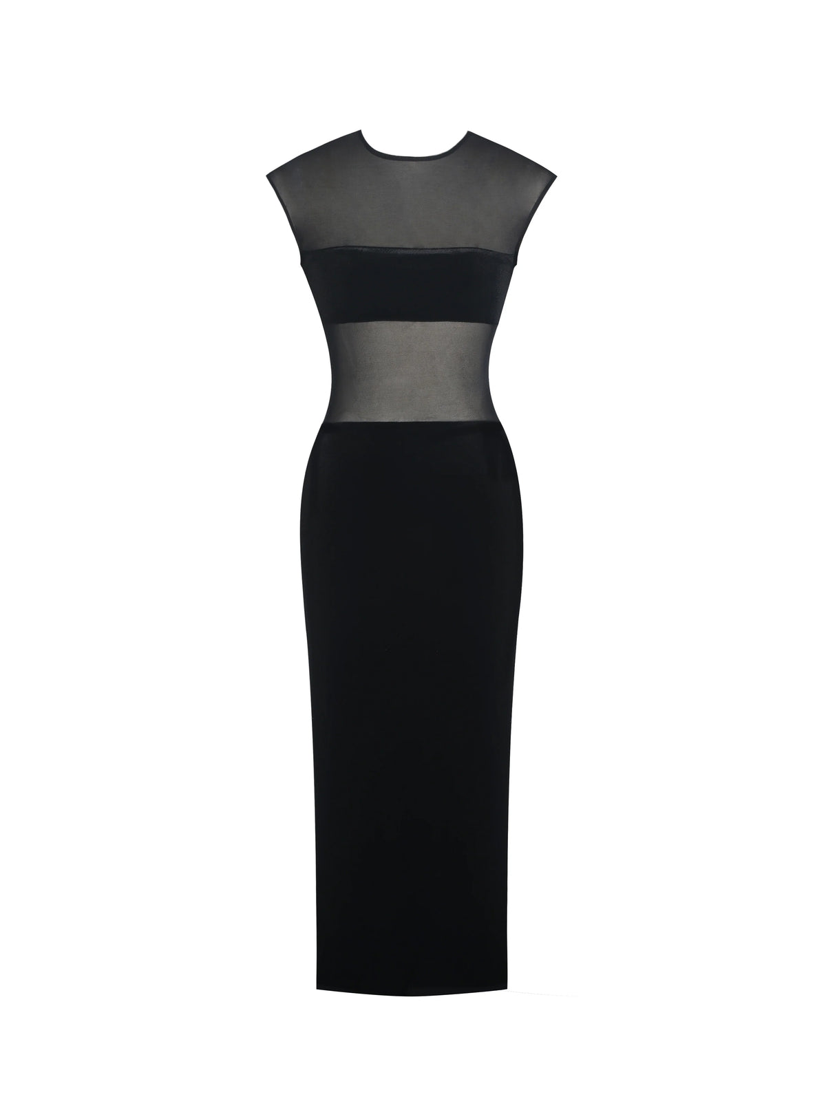 Quielle Black Mesh and Velvet Midi Bodycon Dress