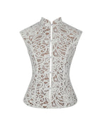 Rosetta Cream Cotton Crochet Mandarin Collar Top