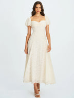 Pandora White Bubble Sleeve Backless Maxi Dress