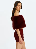 Darla Burgundy Faux Fur Off Shoulder Cropped Top