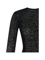 Ibera Black Animal Print Burnout Velvet Long Sleeve Bodysuit