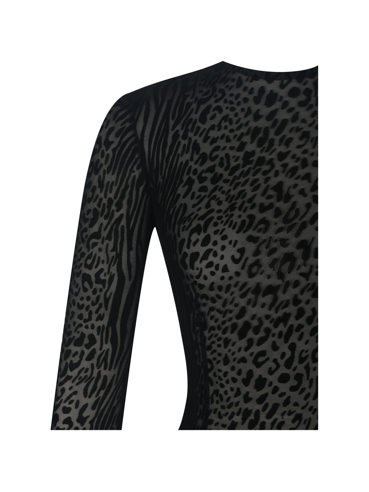 Ibera Black Animal Print Burnout Velvet Long Sleeve Bodysuit