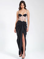 Cadence Black Satin Crystal Embellished Corset Dress Archive Sale