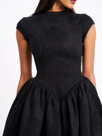Jacqueline Backless Black Mini Puffy Suede Dress Archive Sale