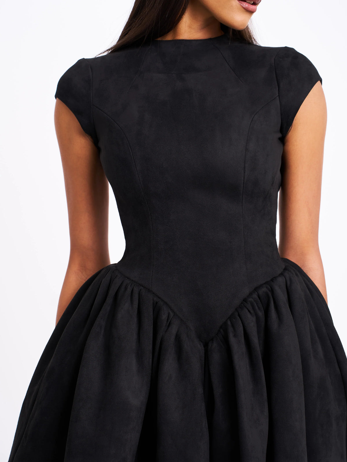 Jacqueline Backless Black Mini Puffy Suede Dress Archive Sale
