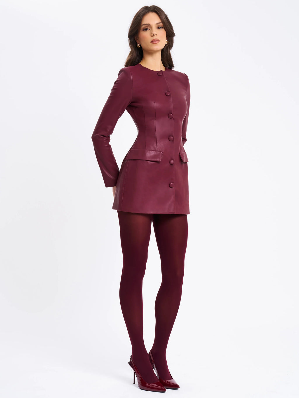 Baila Burgundy Vegan Leather Blazer Mini Dress