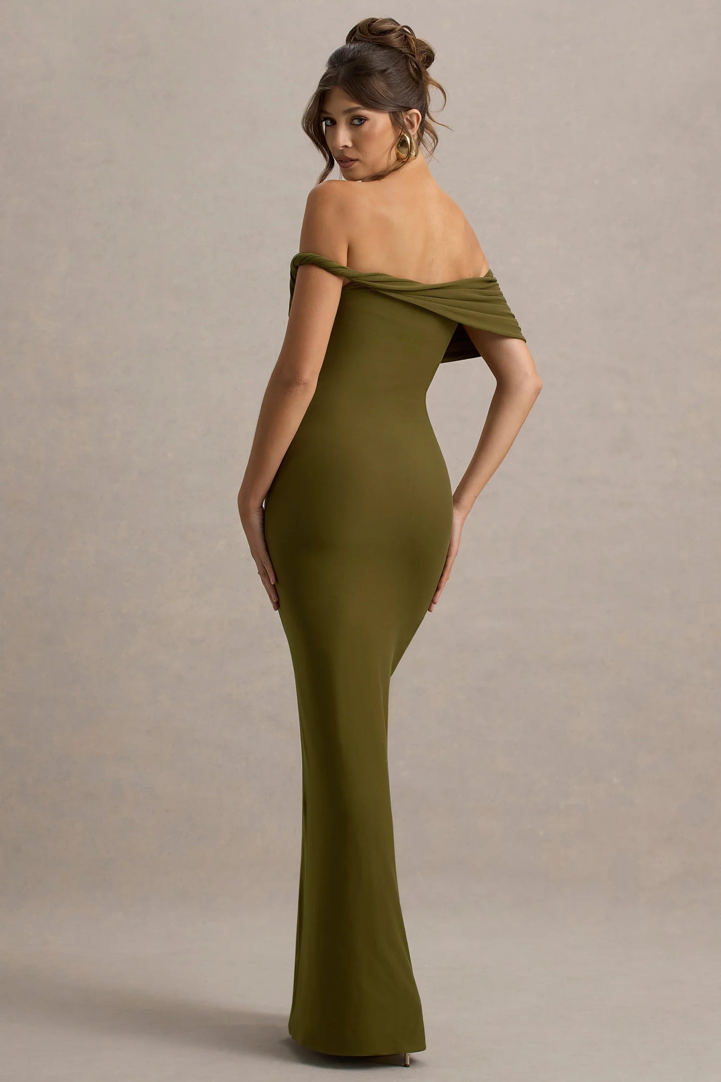 Melika Green Twisted Bardot Maxi Dress