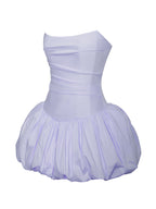 Oletta Blue Cotton Poplin Corset Strapless Bubble Hem Mini Dress