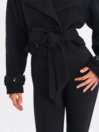 Dara Black Wool Blend Cropped Double Breasted Belted Coat