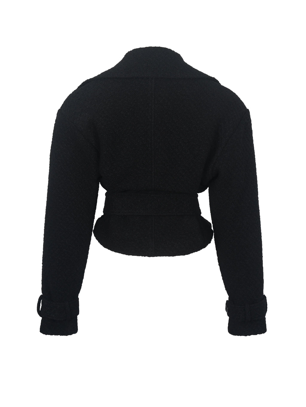 Dara Black Wool Blend Cropped Double Breasted Belted Coat