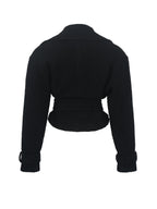 Dara Black Wool Blend Cropped Double Breasted Belted Coat