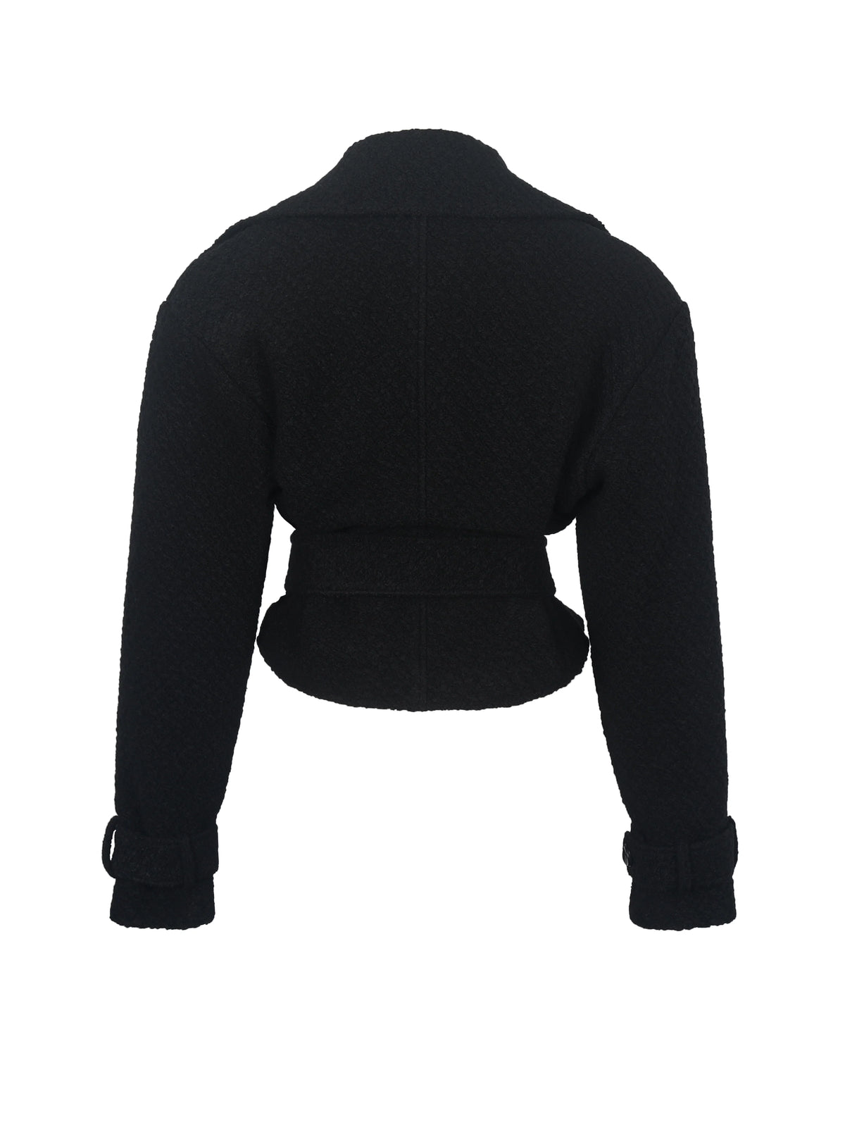 Dara Black Wool Blend Cropped Double Breasted Belted Coat