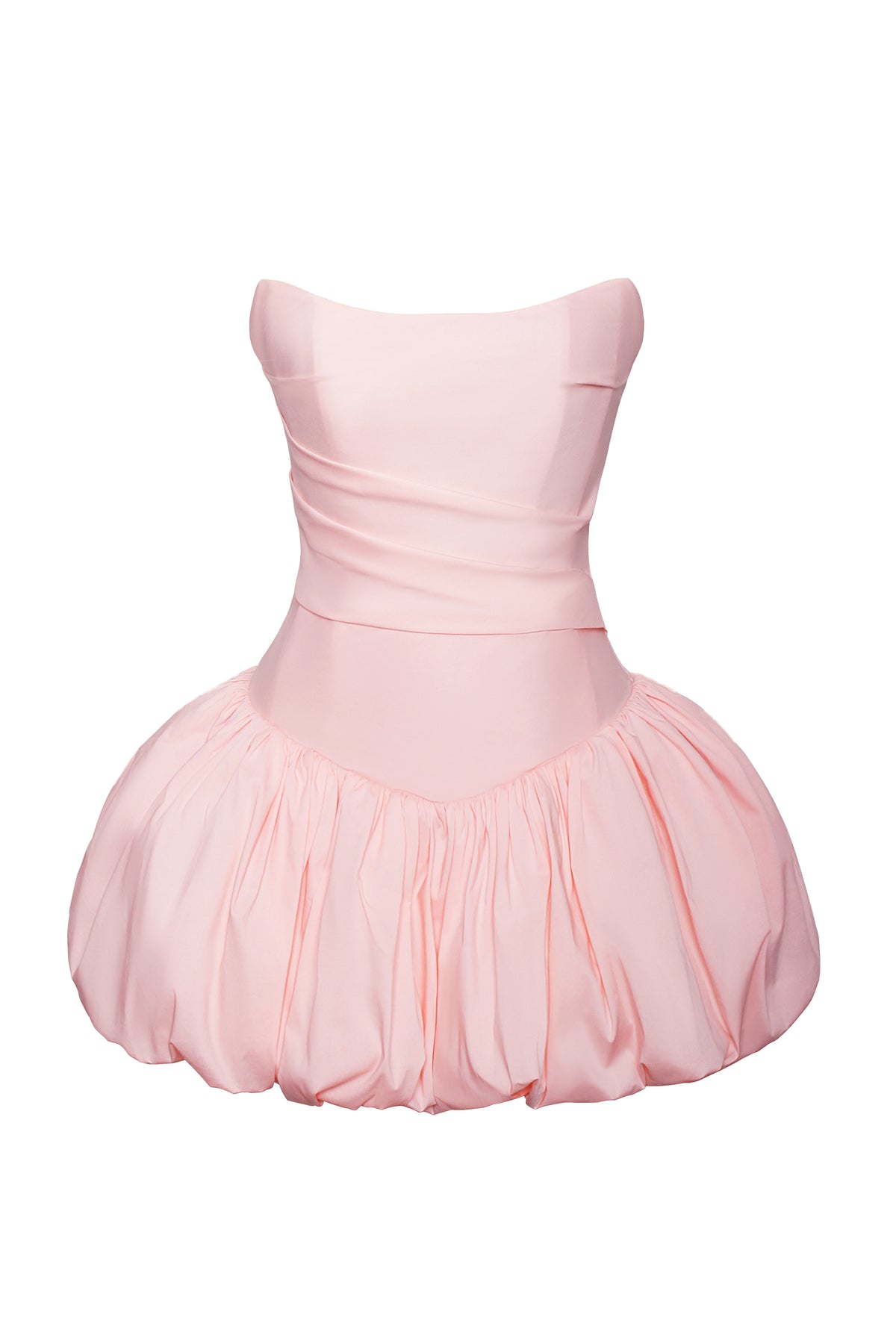 Oletta Pink Cotton Poplin Corset Strapless Bubble Hem Mini Dress