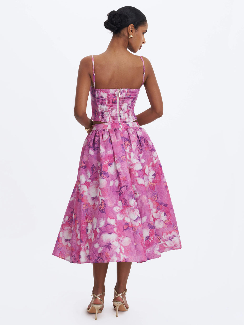 Xalina Blooming Magenta Linen Low Rise Midi Skirt