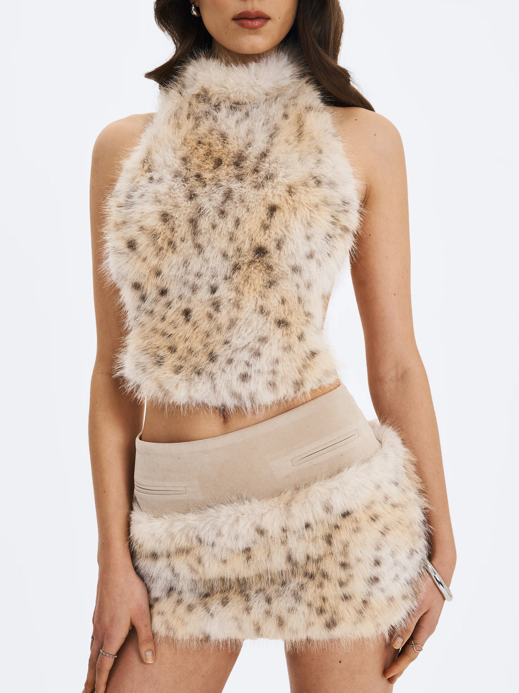 Sariah Tan Suede Cheetah Low Waisted Micro Skirt