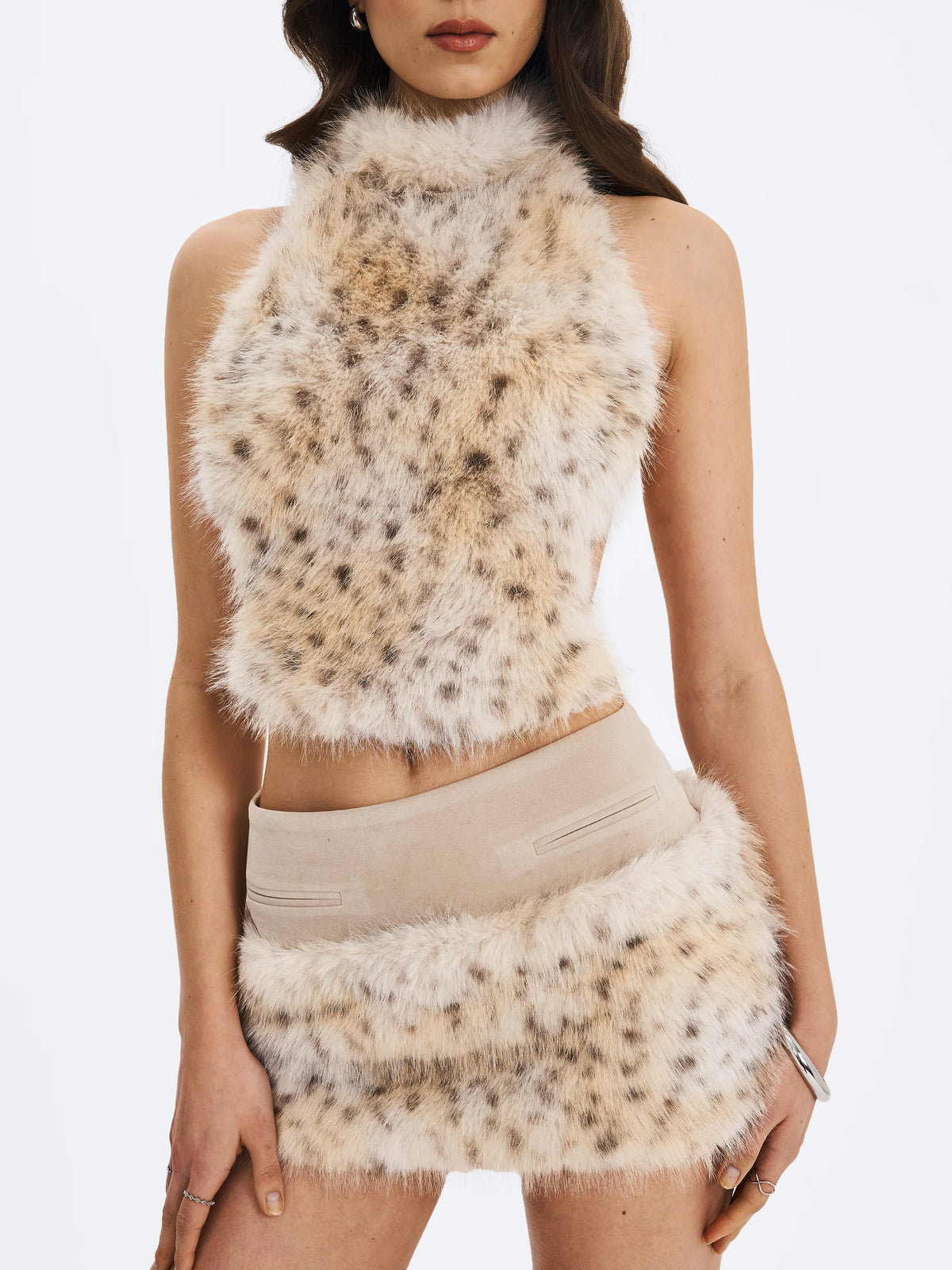 Sariah Tan Suede Cheetah Low Waisted Micro Skirt