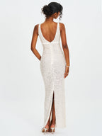Adelaide White Beaded Sequin Net Bodycon Gown