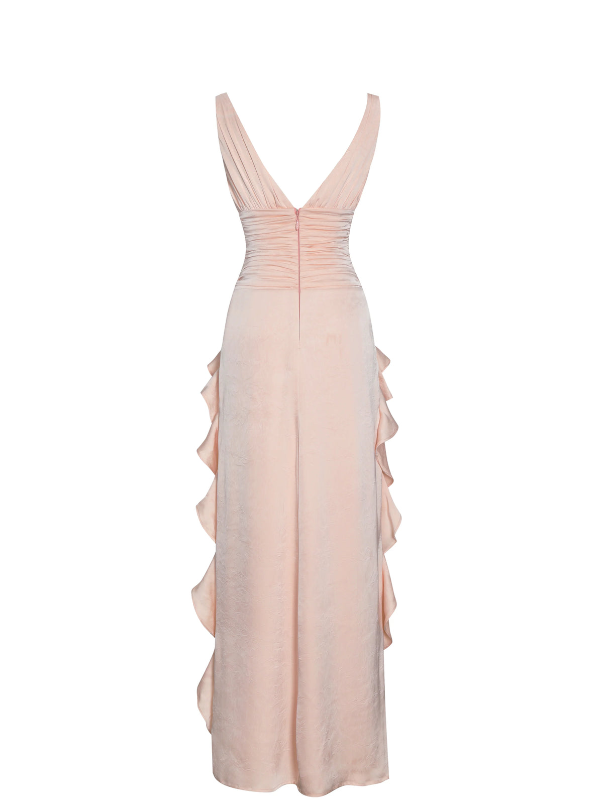Talyssa Baby Pink Ruched Waist Double High Slit Maxi Gown Archive Sale