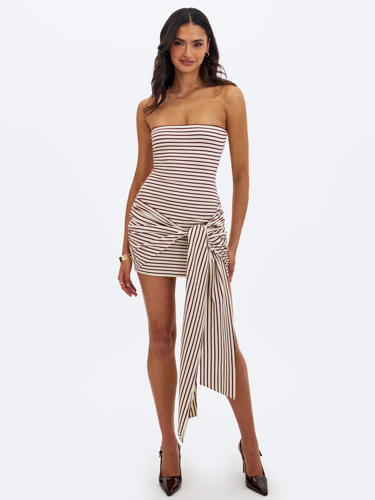 Tommie Ivory Burgundy Lyocell Jersey Tie Strap Mini Dress