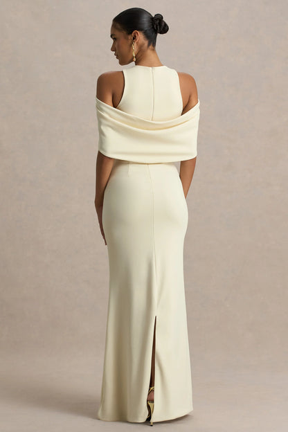 Yulia Sand High Neck Maxi Dress With Cape Sleeves