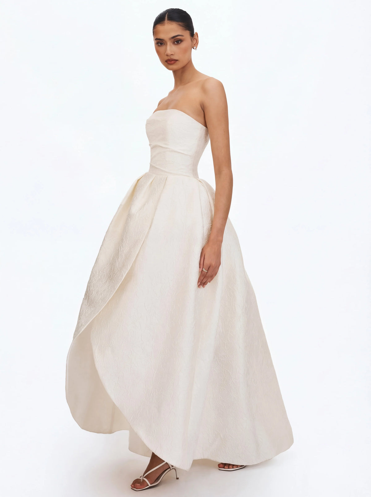 Tomika Ivory Jacquard Dipped Hem Wedding Gown