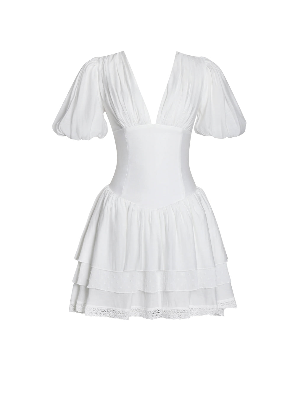 Caitlyn White Bubble Sleeve Corset Layered Mini Dress