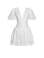 Caitlyn White Bubble Sleeve Corset Layered Mini Dress
