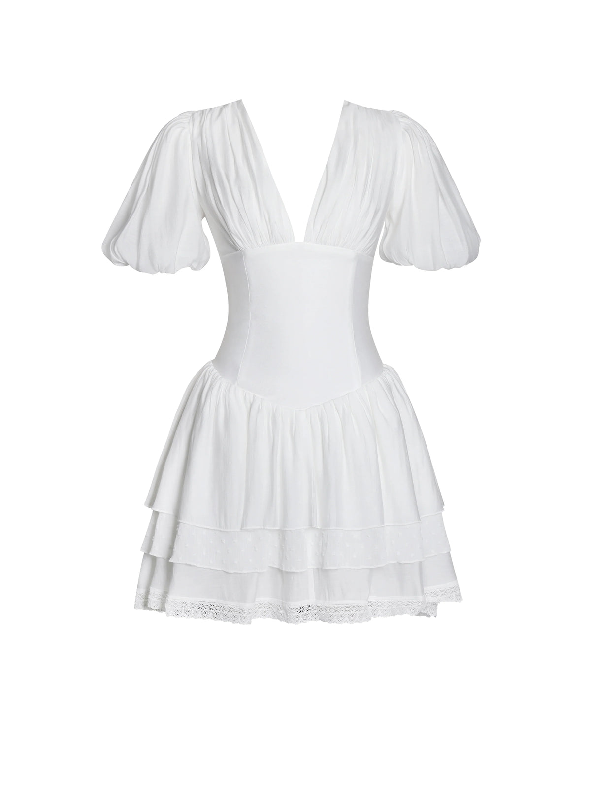 Caitlyn White Bubble Sleeve Corset Layered Mini Dress