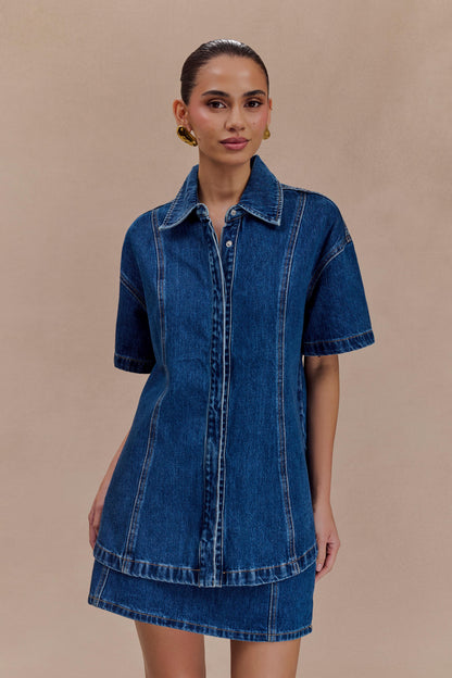 Maya Oversized Denim Shirt Dark Blue