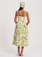 Spring Affair Green Floral Print Linen Head Scarf