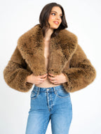 Yadavi Brown Vegan Fur Cropped Jacket