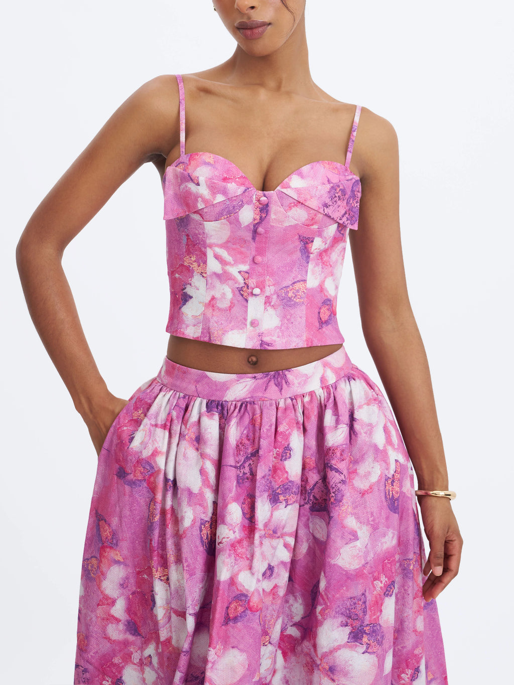 Xalina Blooming Magenta Linen Low Rise Midi Skirt
