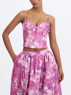 Xalina Blooming Magenta Linen Low Rise Midi Skirt