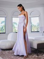 Raegan Taro Purple Jacquard Rouched Maxi Dress