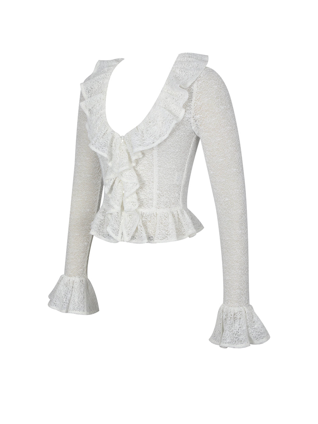 Urva Ivory Crochet Ruffle Front Button Top