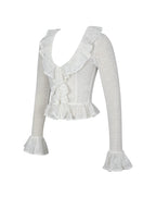 Urva Ivory Crochet Ruffle Front Button Top