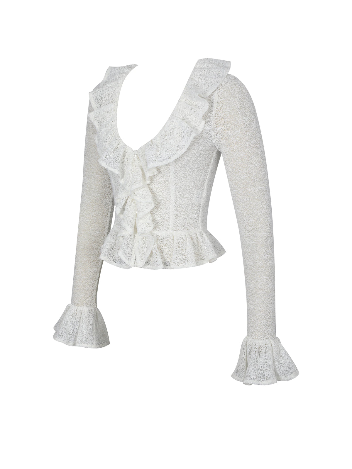 Urva Ivory Crochet Ruffle Front Button Top
