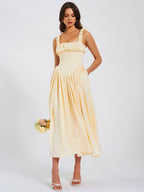Noreen Egg White Satin Drop Waist Maxi Sundress Archive Sale