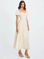 Pandora White Bubble Sleeve Backless Maxi Dress