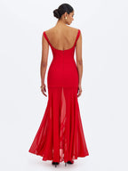 Verona Crimson Scoop Neck Flared Maxi Dress