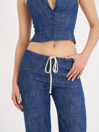 Rafaella Navy Cotton Denim Halter Lapel Top Archive Sale