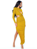 Payson Gold Long Sleeve Metallic Jersey Cutout Dress Archive Sale