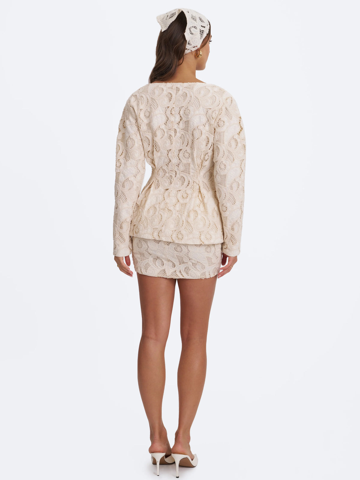 Wendy Beige Cotton Lace Low Rise Mini Skirt