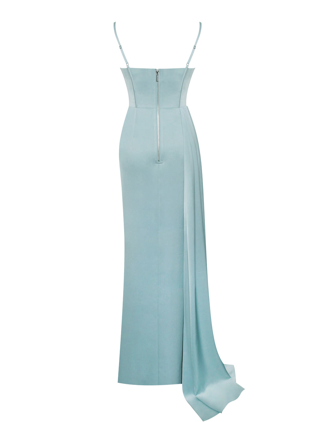 Elayna Pale Blue Strappy Satin Corset High Slit Gown Archive Sale