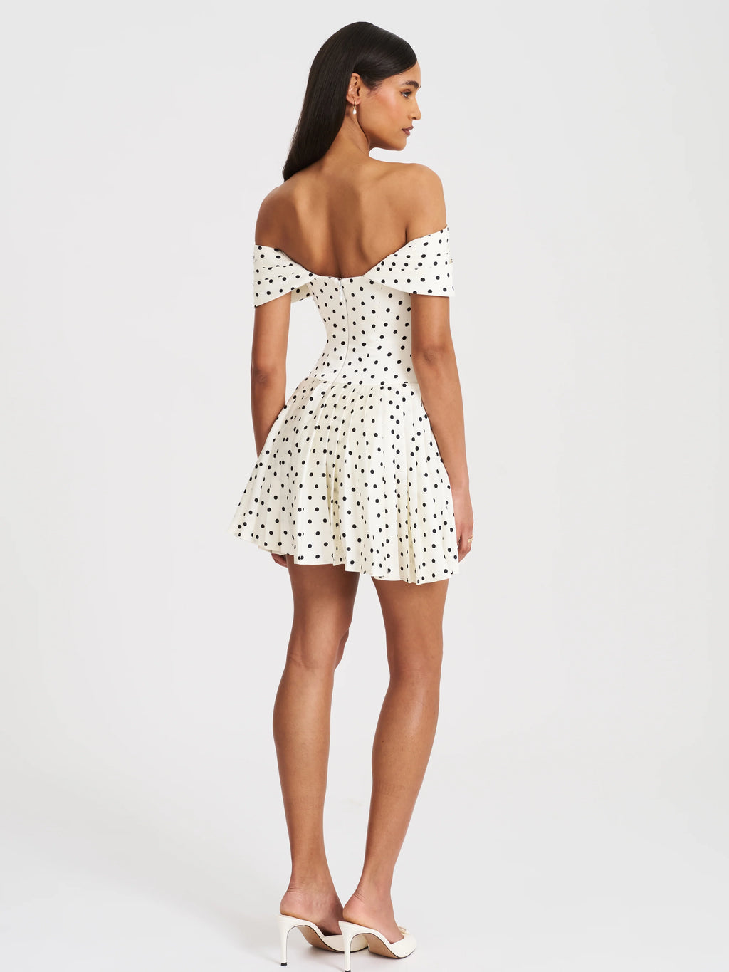 Edeline Polka Dot Off shoulder Pleated Mini Dress