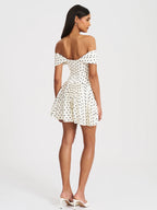 Edeline Polka Dot Off shoulder Pleated Mini Dress