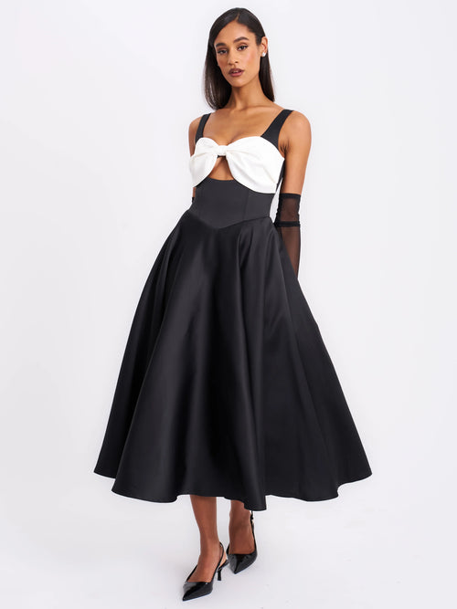 Edda Black Maxi Gown with White Bow