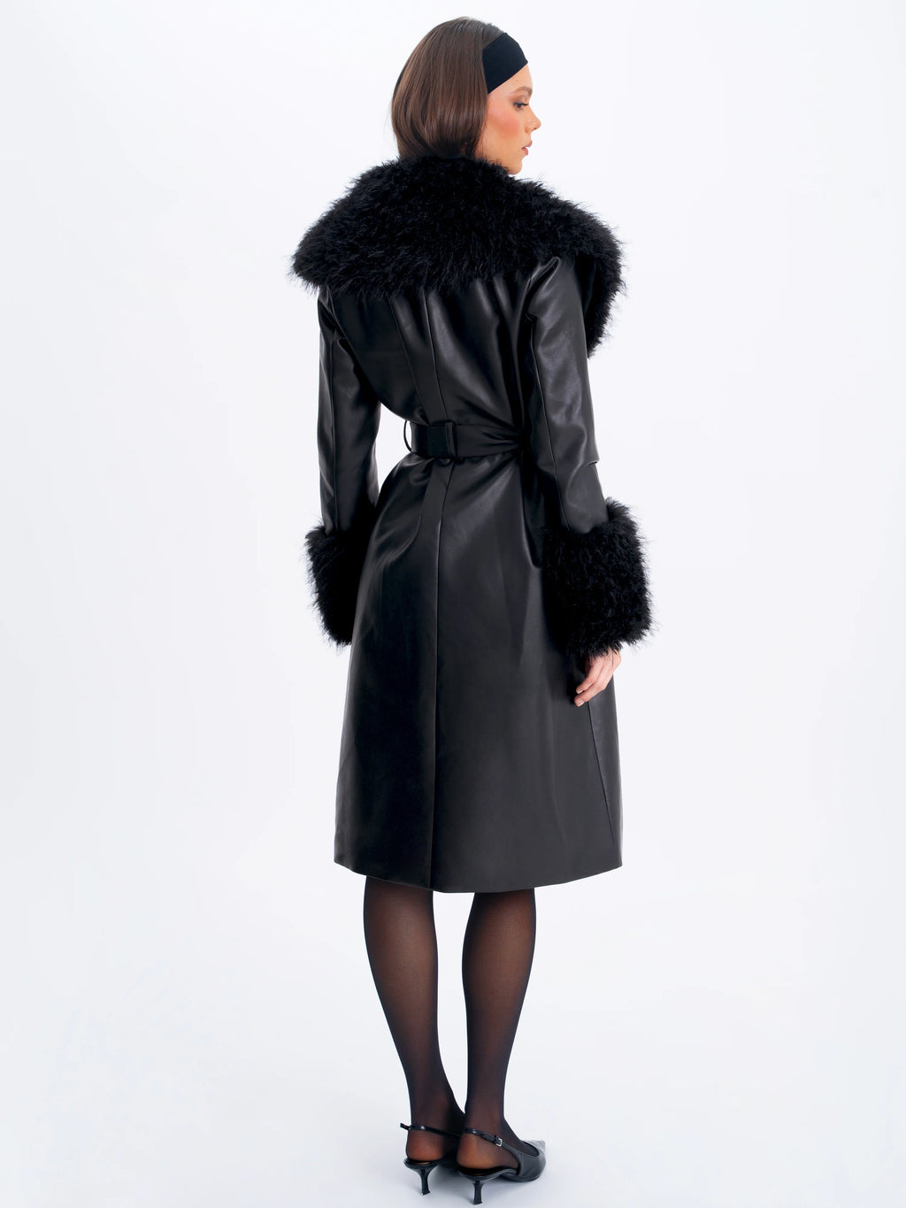 Zariah Black Faux Fur Trimmed Longline Coat