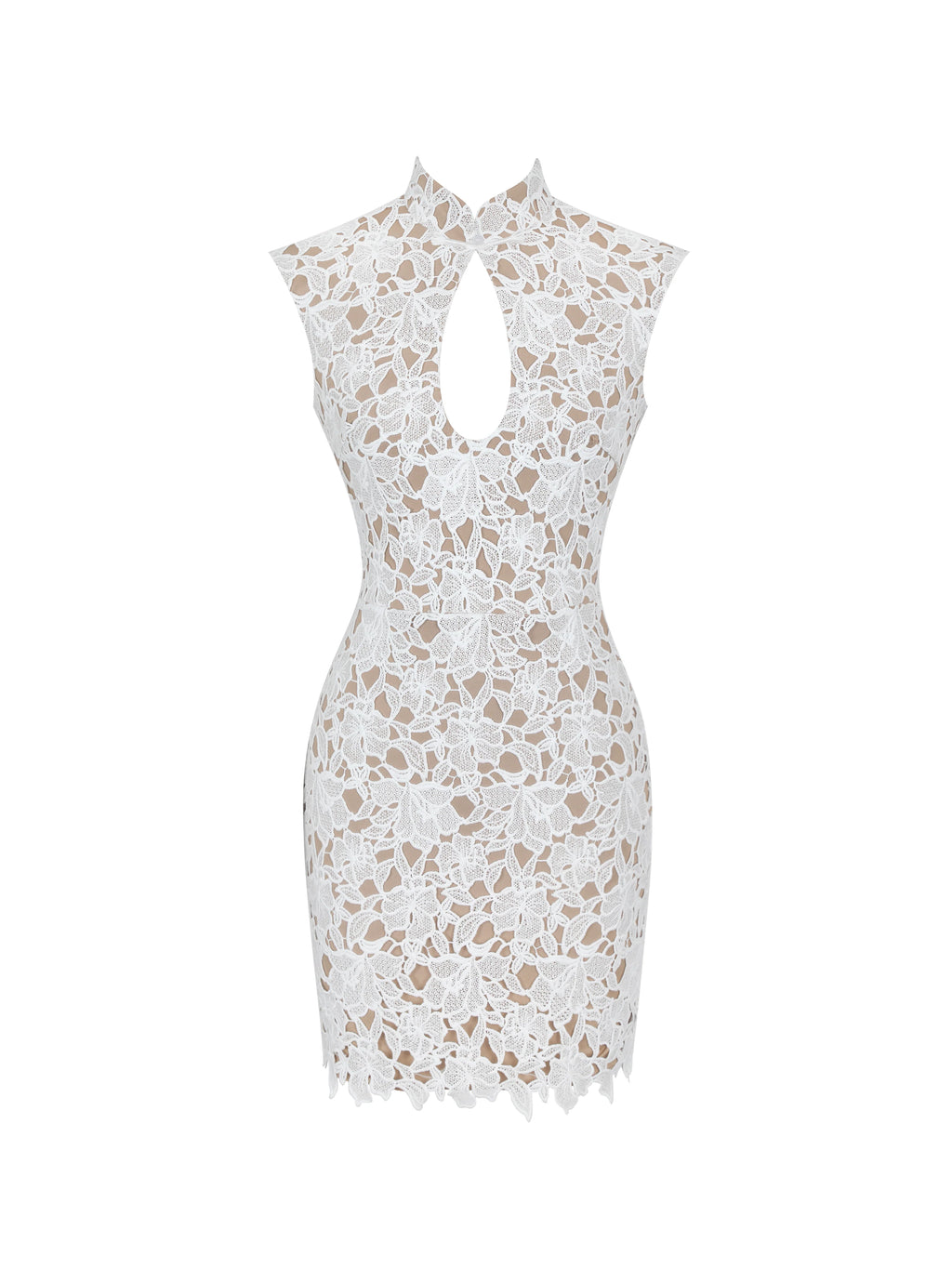 Quinley White Cotton Lace Teardrop Neckline Mini Dress